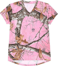 Realtree Edge Women’s Pink Camo V-Neck Performance Short Sleeve T-Shirt