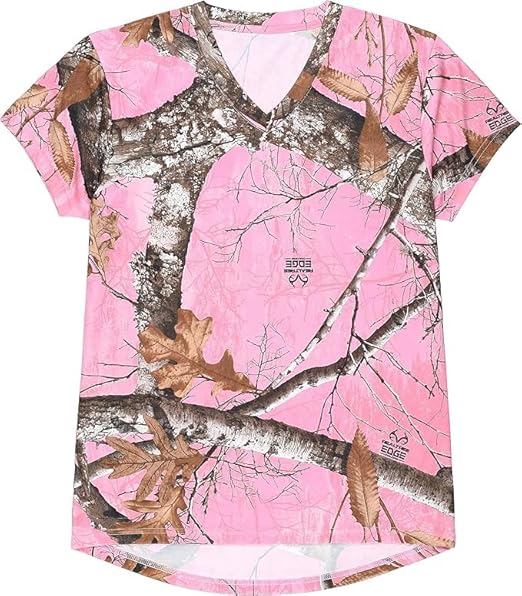 Realtree Edge Women’s Pink Camo V-Neck Performance Short Sleeve T-Shirt