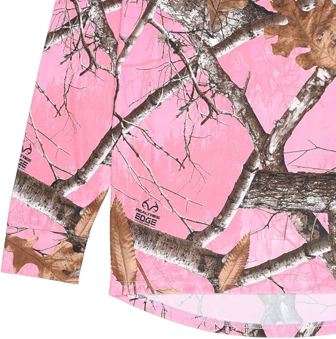 Realtree Edge Pink Camo Women’s Long Sleeve Tee – Drop-Tail Hem Performance Shirt