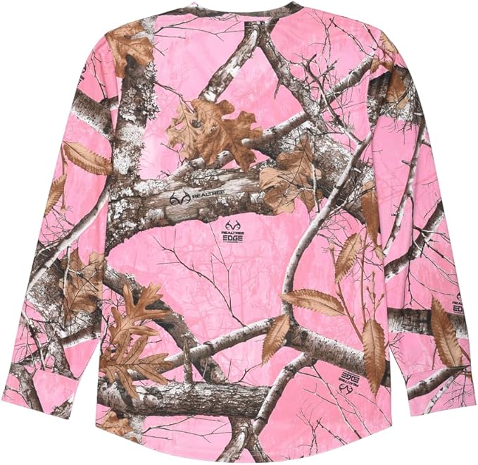 Realtree Edge Pink Camo Women’s Long Sleeve Tee – Drop-Tail Hem Performance Shirt