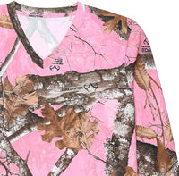 Realtree Edge Pink Camo Women’s Long Sleeve Tee – Drop-Tail Hem Performance Shirt