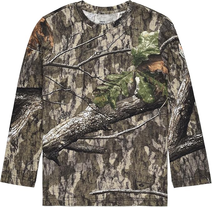 Mossy Oak Country Roots Youth Camo Crewneck Long Sleeve Unisex Kids Cotton Tee