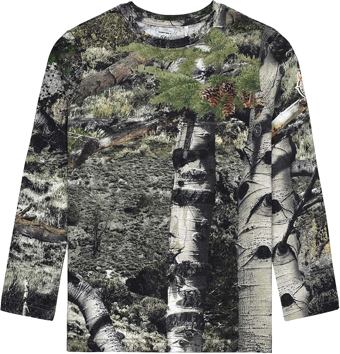 Mossy Oak Mountain Country Youth Camo Crewneck Long Sleeve Unisex Kids Cotton Tee