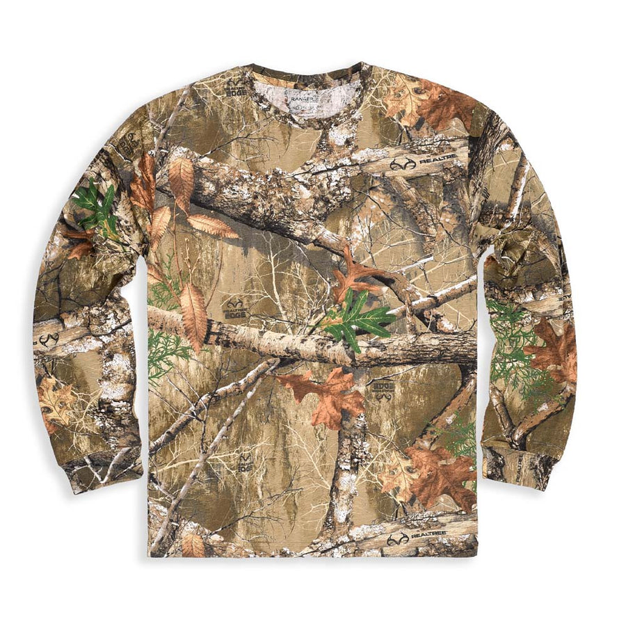 Bell Rangers Realtree Edge Camouflage Crewneck Long Sleeve Hunting Camo T-Shirt with Pocket for Men and Women