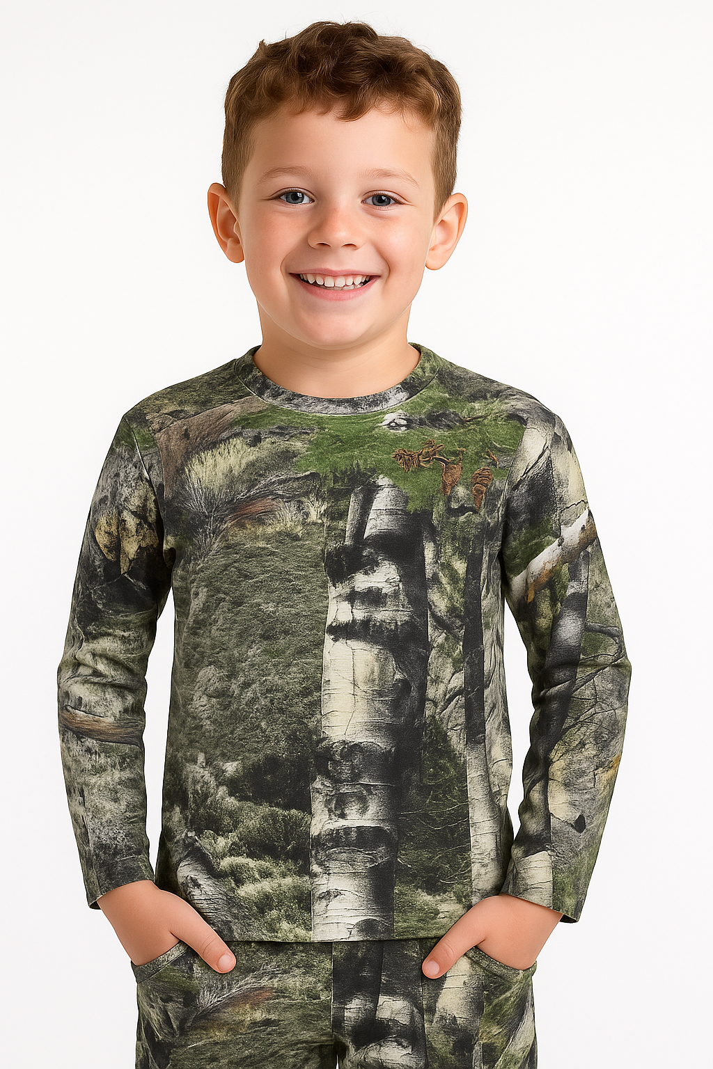 Y22 Unisex Mossy Oak Country Roots Youth Camouflage Long Sleeve Cotton Blend Crewneck Tee Shirt