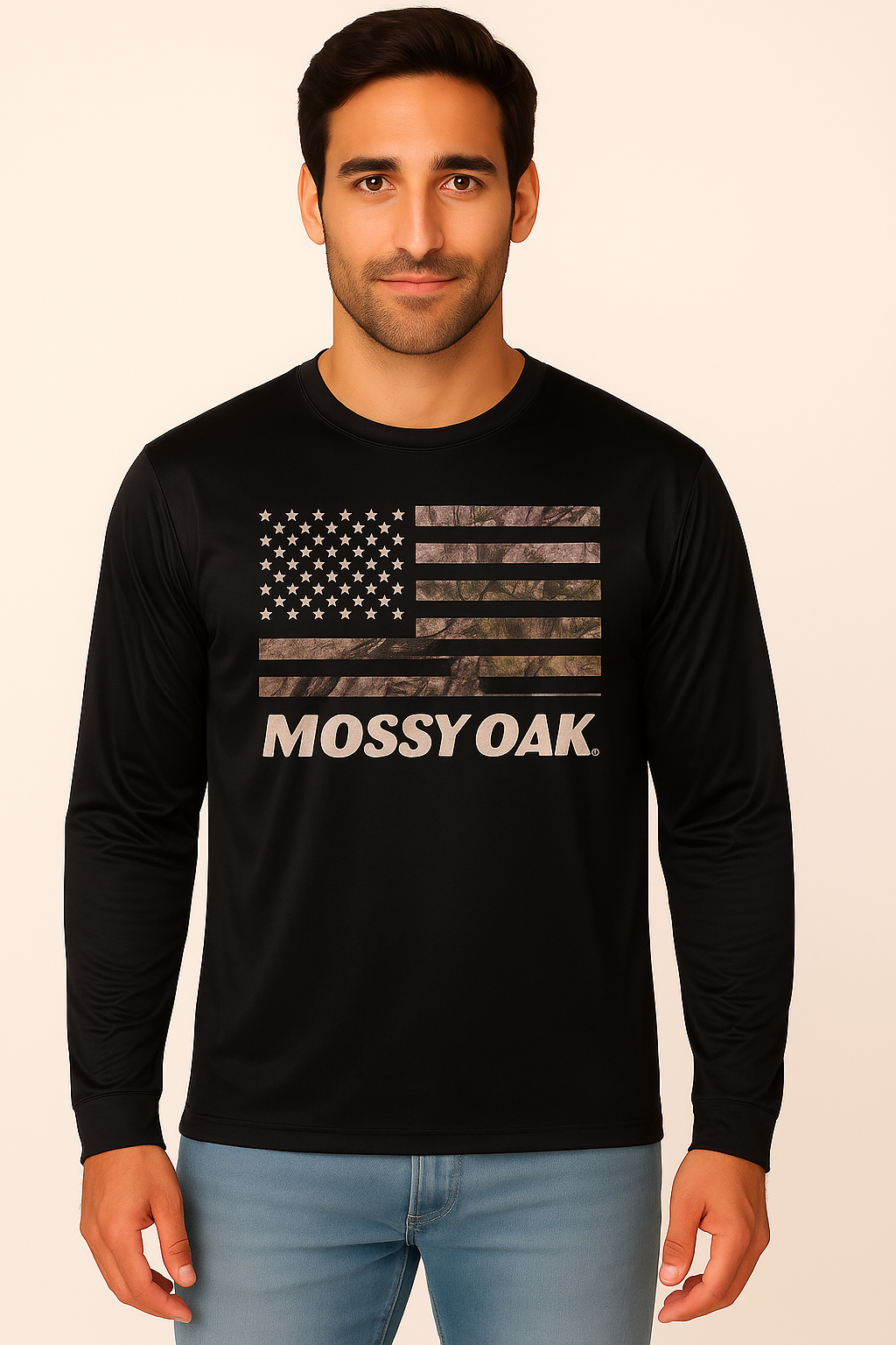 Bell Rangers Mossy Oak Patriotic Hunter Long Sleeve Tee – USA Flag Unisex Shirt