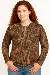 Bell Rangers Unisex Realtree Camo Performance Long Sleeve Shirt with Pocket – Hunting & Outdoor Crewneck