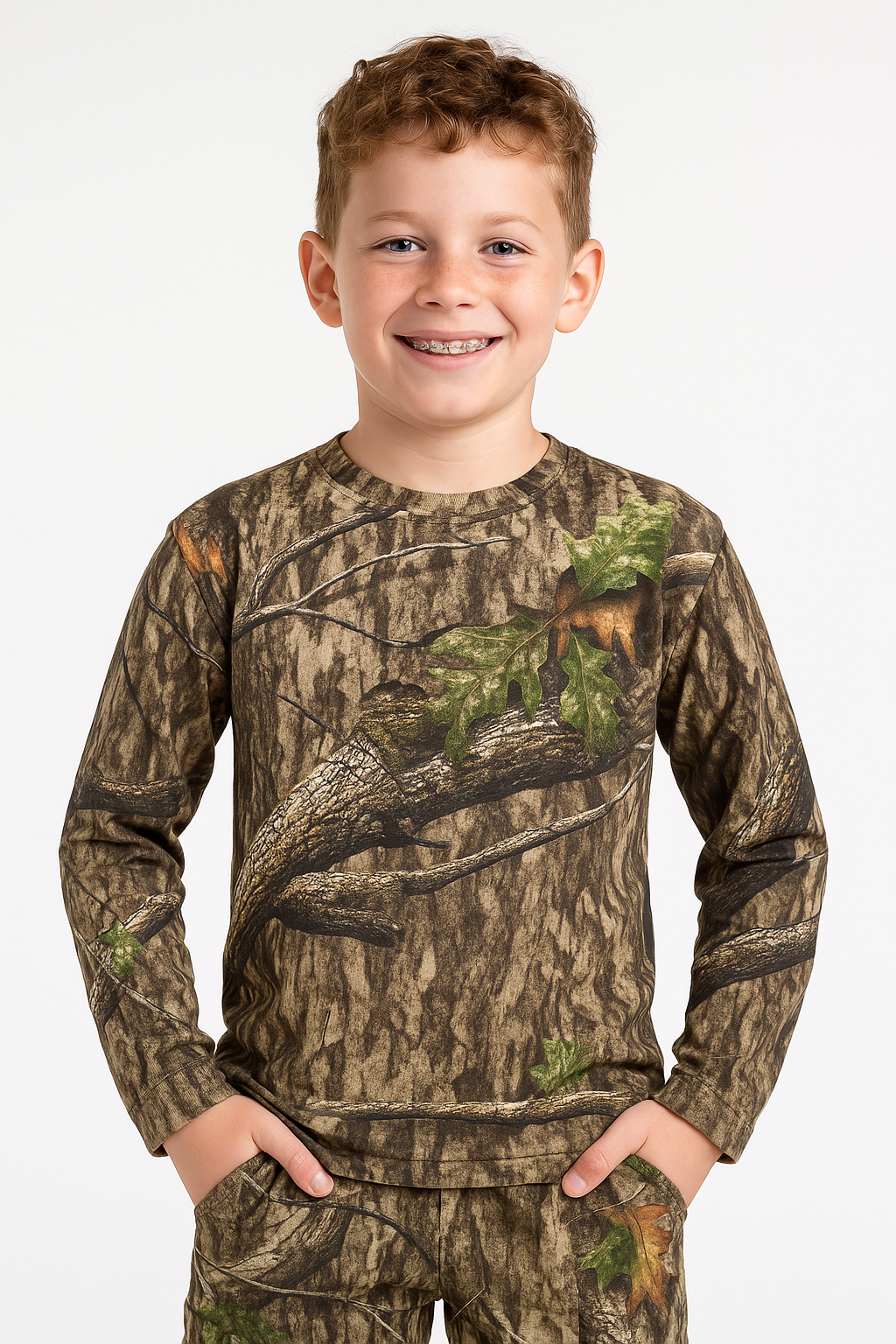 Y22 Unisex Mossy Oak Country Roots Youth Camouflage Long Sleeve Cotton Blend Crewneck Tee Shirt
