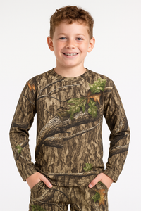 Y22 Unisex Mossy Oak Country Roots Youth Camouflage Long Sleeve Cotton Blend Crewneck Tee Shirt